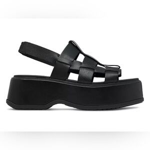Sorel Dayspring Slingback Platform Sandals Sz 7.5 Black Leather  NL5083-010 EUC